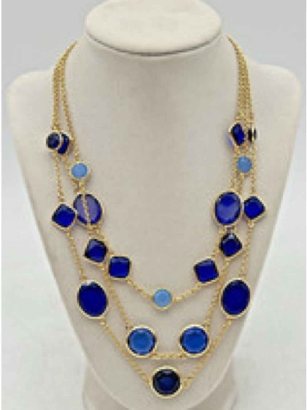 Talbots Gold-Tone Multi-Strand Necklace with Royal and Light Blue Stones